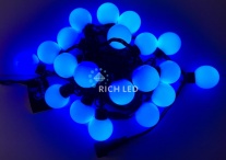Светодиодная гирлянда Большие Шарики Rich LED, 4 см, 5 м, соединяемая, синяя, черный провод, RL-S5-20C-40B-B/B
