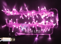Светодиодная гирлянда Rich LED 10 м, 100 LED, 24 В, соединяемая, розовая, мерцающая, прозрачный провод RL-S10CF-24V-T/P
